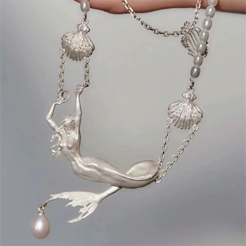 Collier sirène de style vintage pour hommes et femmes, bijoux de fête, cadeau, nouveau, 2024