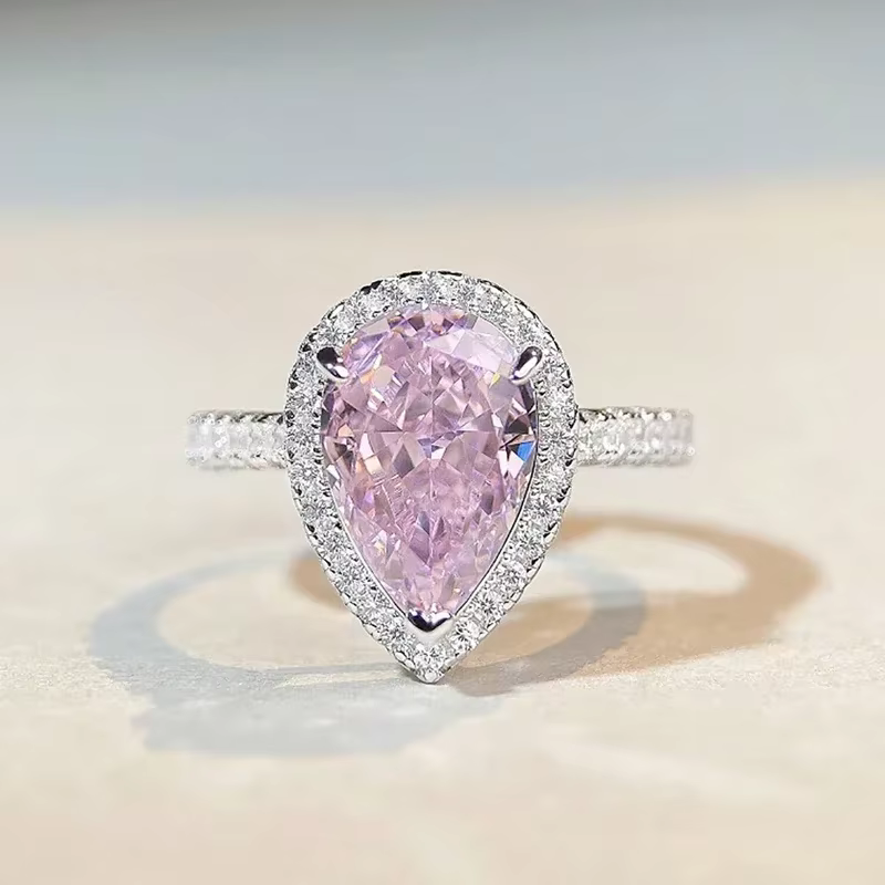 Bague en argent Sterling 925 pour femmes, magnifique bague goutte d'eau en Zircon de couleur rose, f