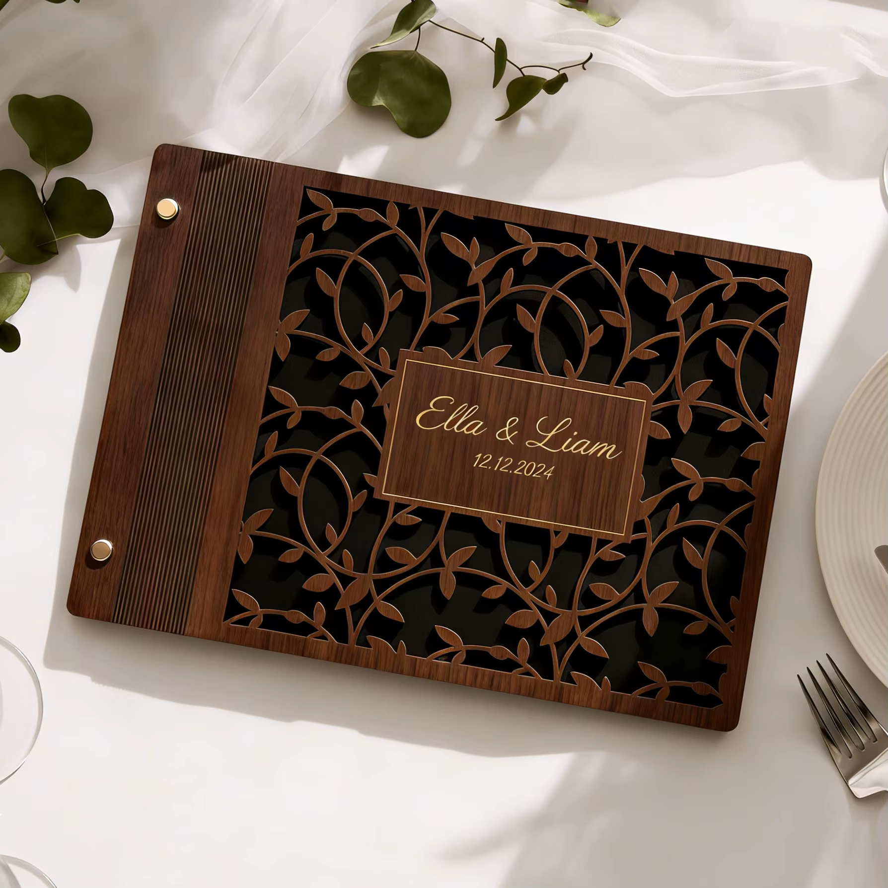 Livre d'or en bois personnalisé pour mariage, format A4/B5, album photo Mr&Mrs, scrapbook pour fianç