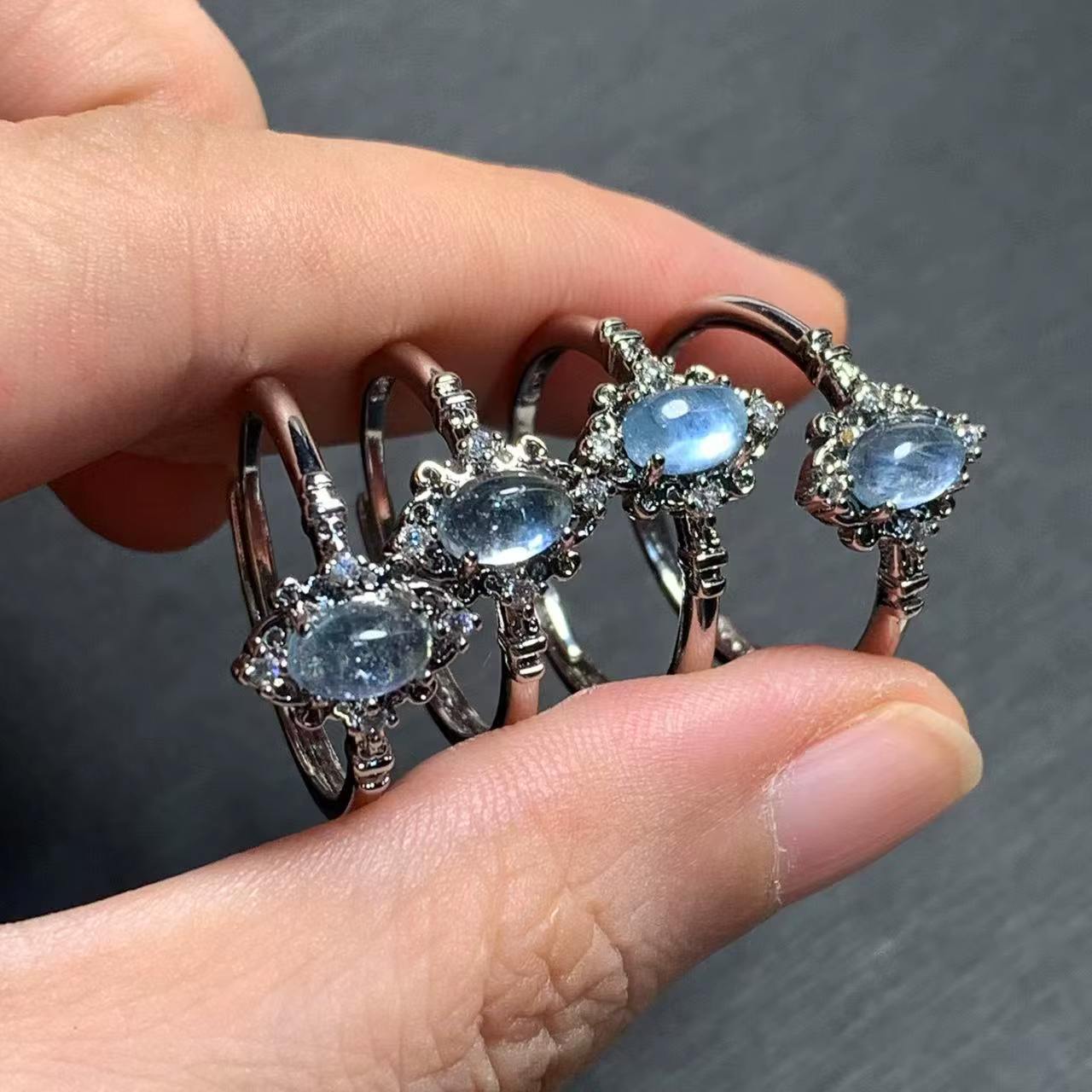 Bague aigue-marine naturelle Vintage pour femmes, en acier inoxydable, bijoux fins simples, pierre p