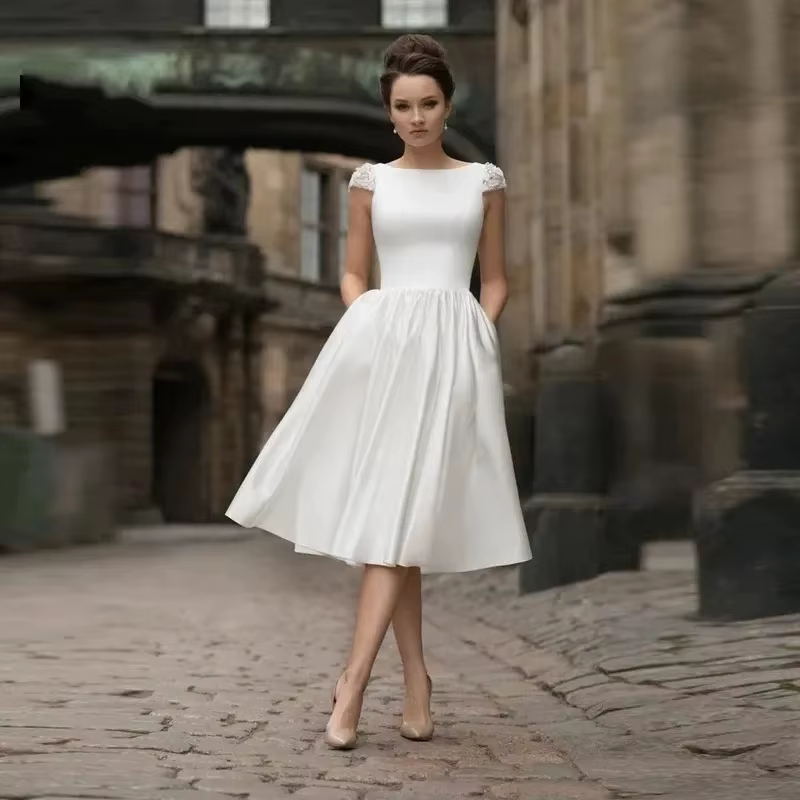 Robe De mariée courte sans manches, dos nu, ligne a, en Tulle, blanche