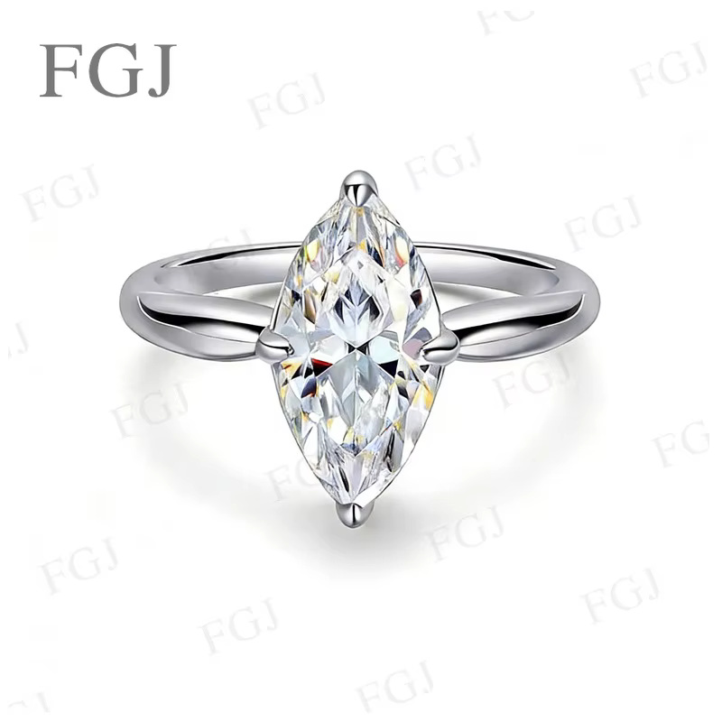 Bague solitaire en moissanite 1-3 carats, coupe marquise, couleur D, VVS1, argent sterling 925, bijo