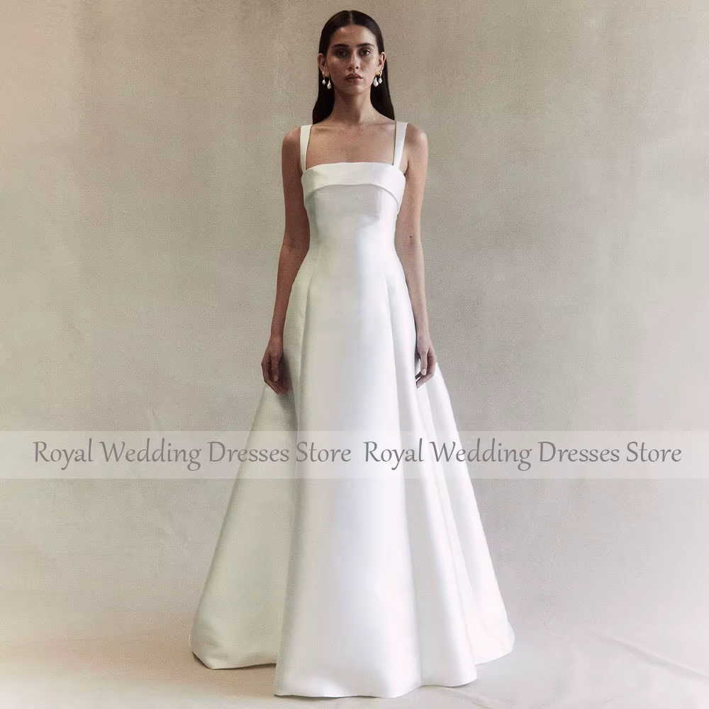 Robe de mariée simple en satin blanc, ligne A, élégante, pour femme, tenue de mariée, pour patients,