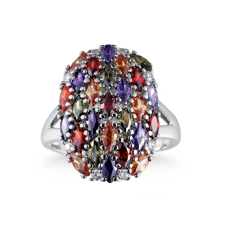 Bague cubique fleur multicolore pour femme, bijoux en argent, bijoux de fête, bracelet de mariage, d
