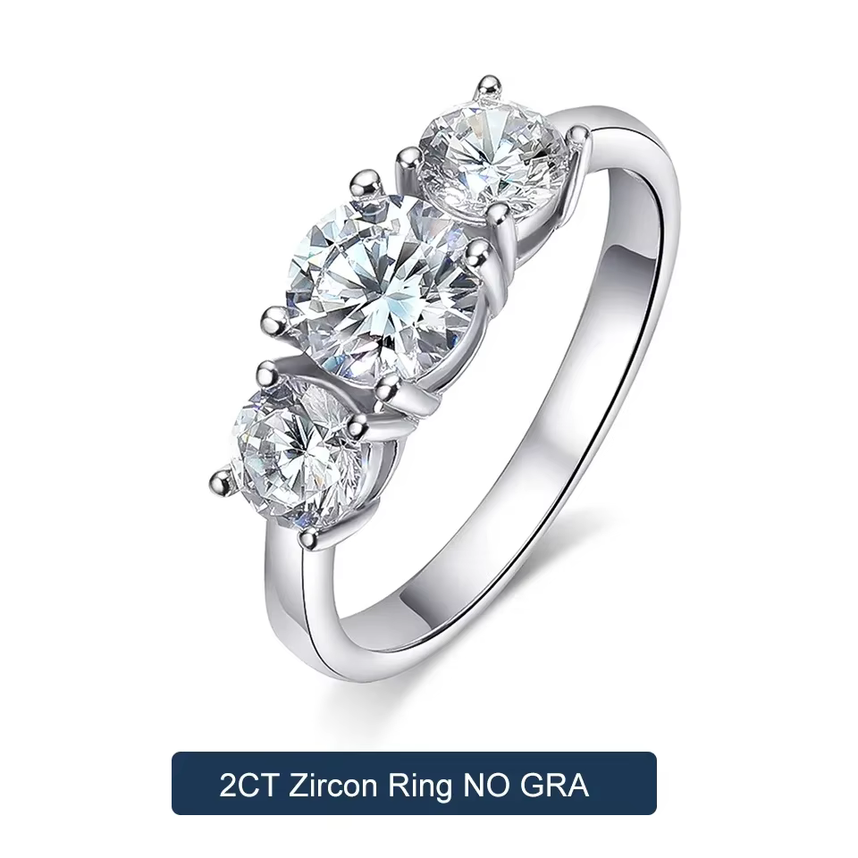 Bagues en diamant Moissanite couleur D 2/4 Carat, avec certificat GRA, coupe ronde, trois pierres, b