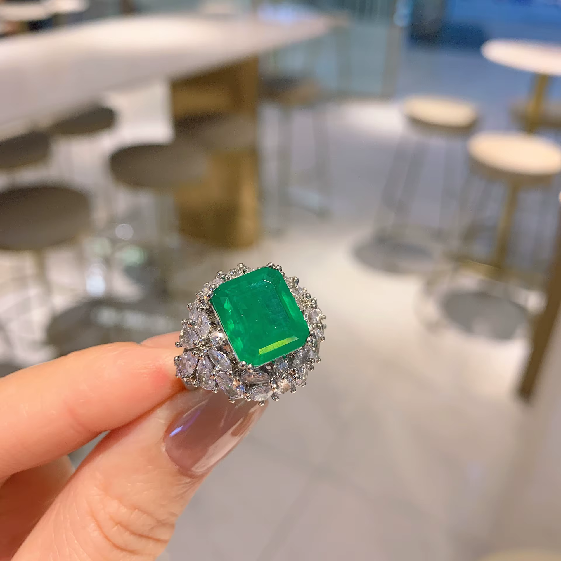 Bague de Fiançailles Rétro avec Ouverture Réglable pour Femme, Breloques Paraiba Émeraude, Bijoux Él