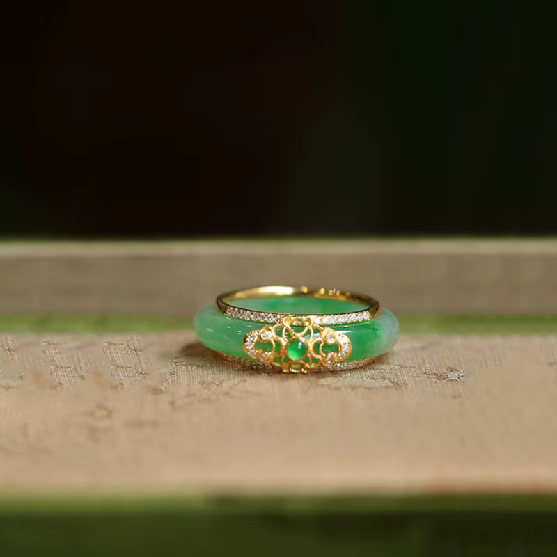 Bagues en cristaux de calcédoine verte naturelle pour femmes, bijoux de mariage de luxe de Style chi
