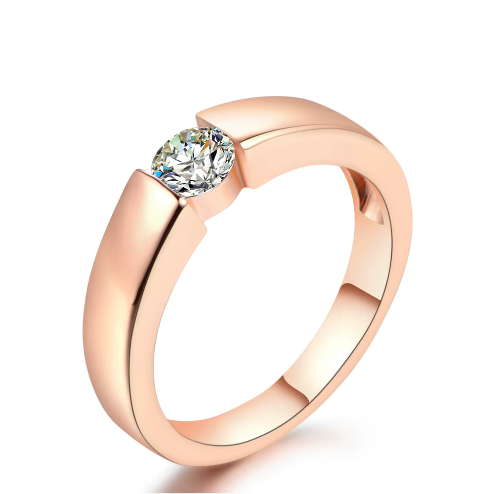 Bague de fiançailles/mariage pour femmes, Double princesse, pierre coupe juste, couleur or blanc/Ros