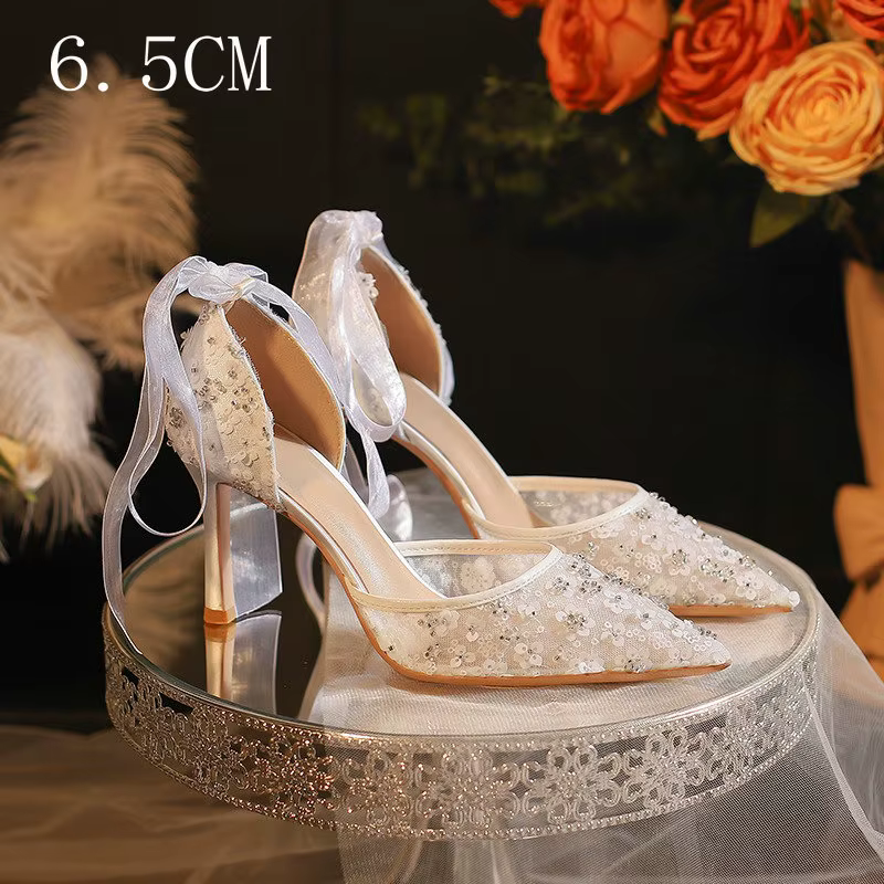 Chaussures de mariage blanches de Style français, sandales à tête enveloppée pour femmes, chaussures