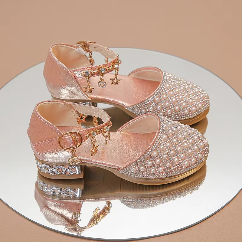 Chaussures en cuir pour filles, pour fête de mariage, strass scintillants avec pendentifs, paillette
