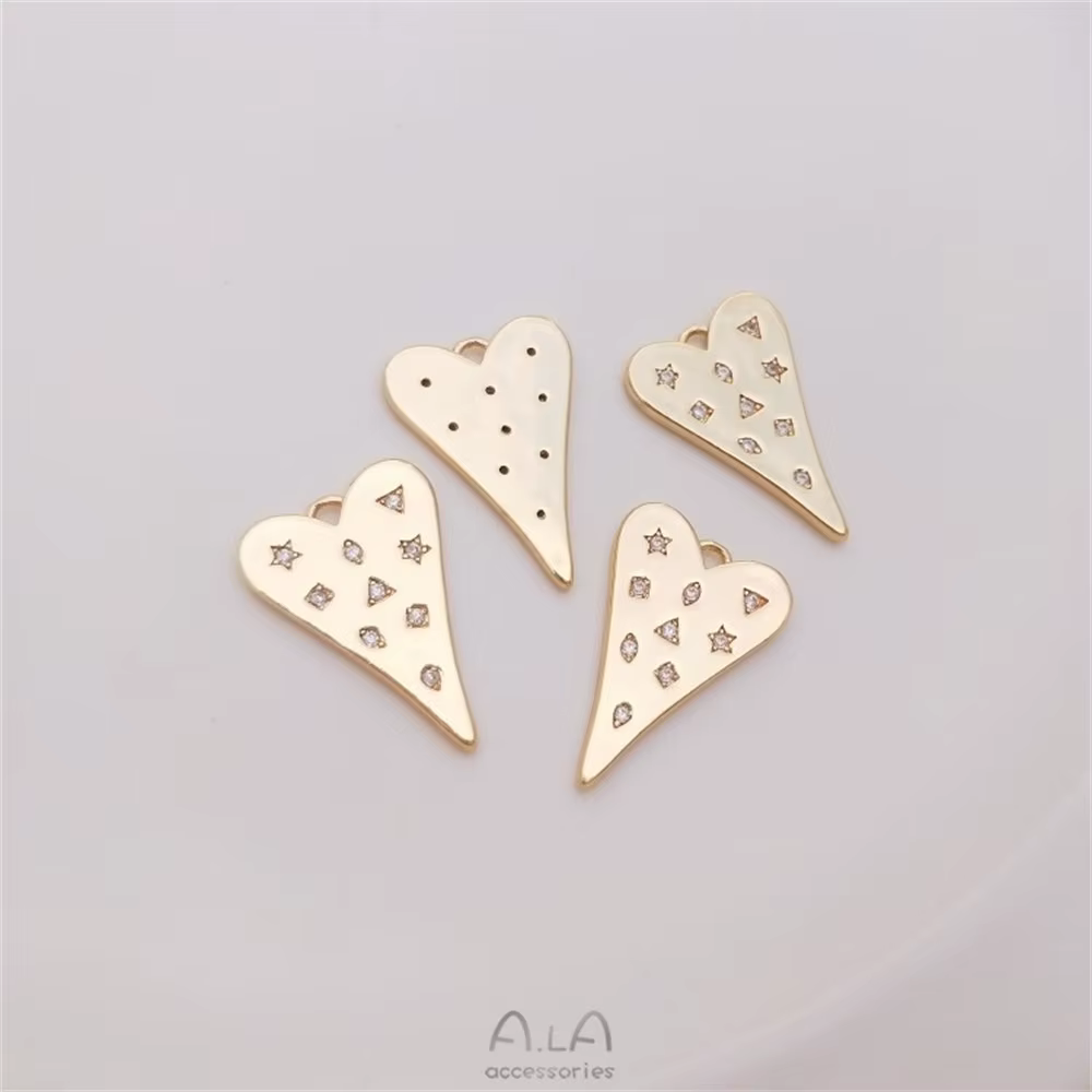 Pendentif coeur 14K paquet d'or véritable Micro-incrusté Zircon pendentif en forme d'amour Bracelet 