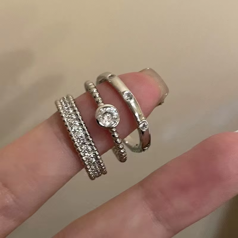 Bagues en argent vintage pour femmes et filles, ensemble de matiques rondes en cristal Y2K, bijoux e