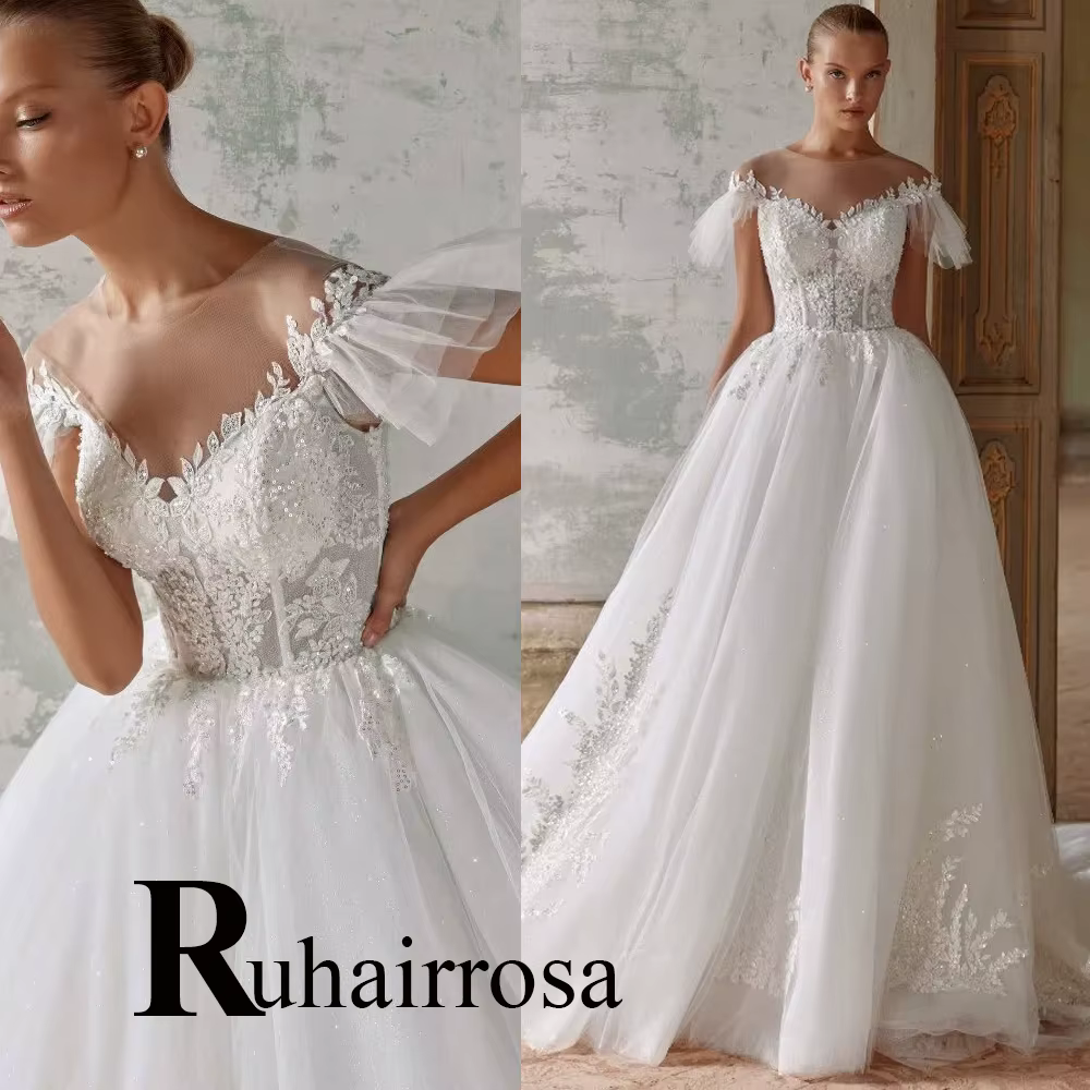 Ruhair mode a-ligne robes De mariée dentelle Appliques Corset hors De l'épaule à lacets robe De mari
