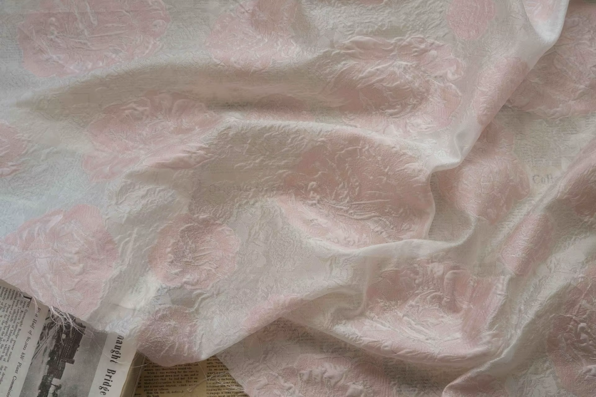 Printemps été en relief Floral Jacquard tissu robe de mariée matériel Pastel rose robe robe de soiré