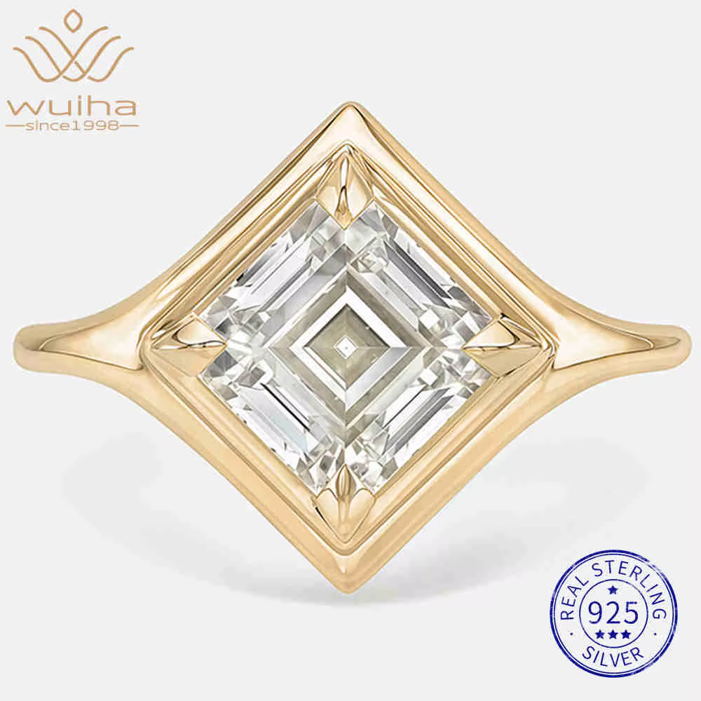 WUIHA – bague de fiançailles en argent Sterling 925, coupe Asscher 2.5 CT, couleur D, GRA, pierres p