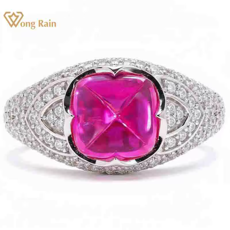 Wong Rain – bague vintage en argent sterling 100% 925, coupe Sugar Loaf, 8x8 MM, saphir de laboratoi