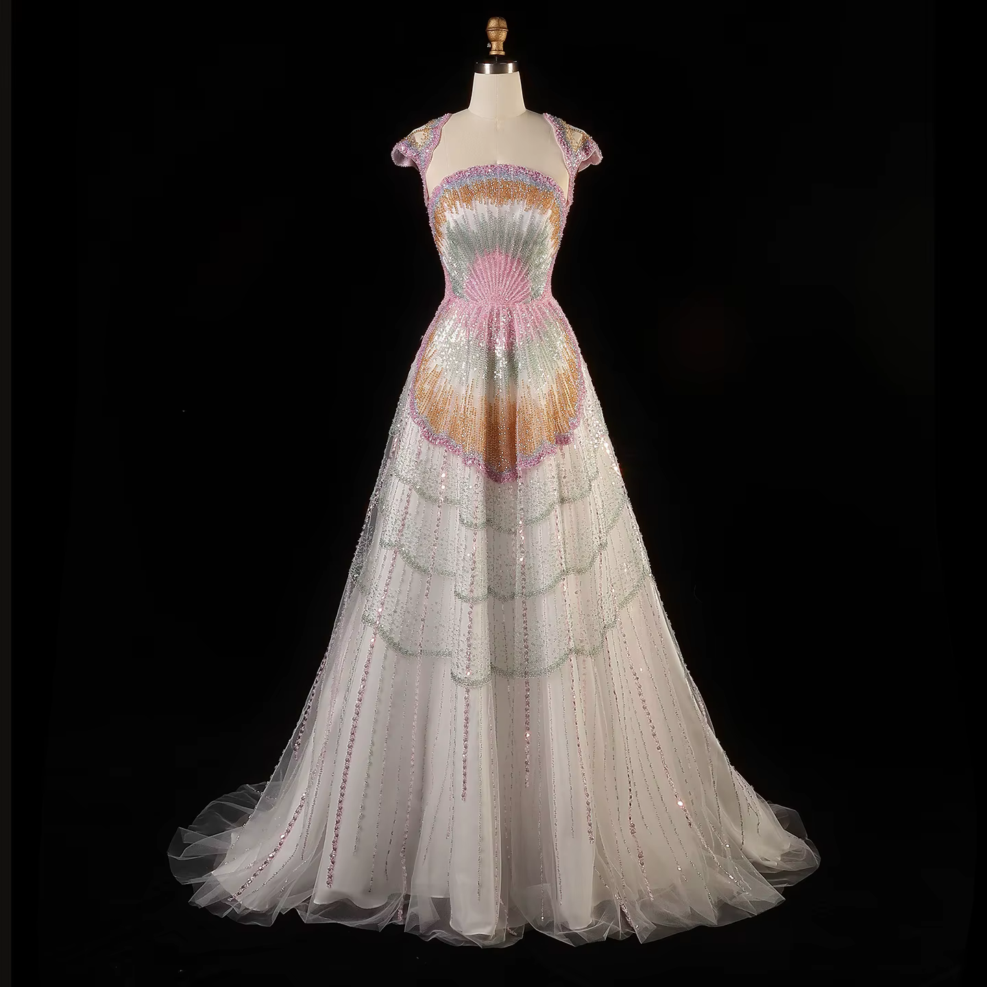 Robes de soirée Sharon Said pour invitées de mariage, sans manches, en tulle, coupe trapèze, ornées 