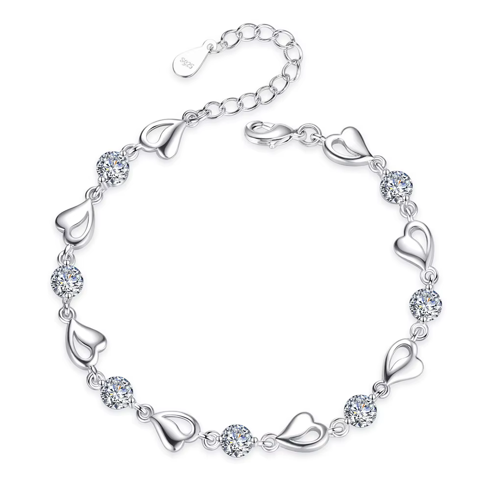 Vehong-Bracelet d'amour en argent regardé S925 avec cristal pour femme, bijoux de luxe, cadeau de fê