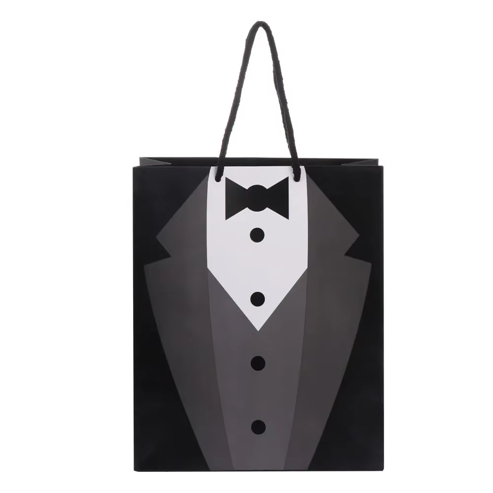 Sacs cadeaux de remerciement en papier Groomtime, smoking, noir, blanc, fête des patients de mariage