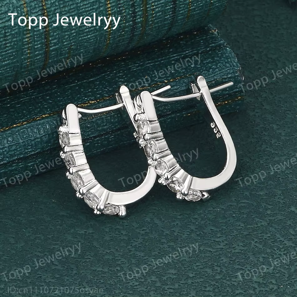 Élégant clip d'oreille en argent sterling 925 avec rangée de diamants en forme de U, bijou tendance 