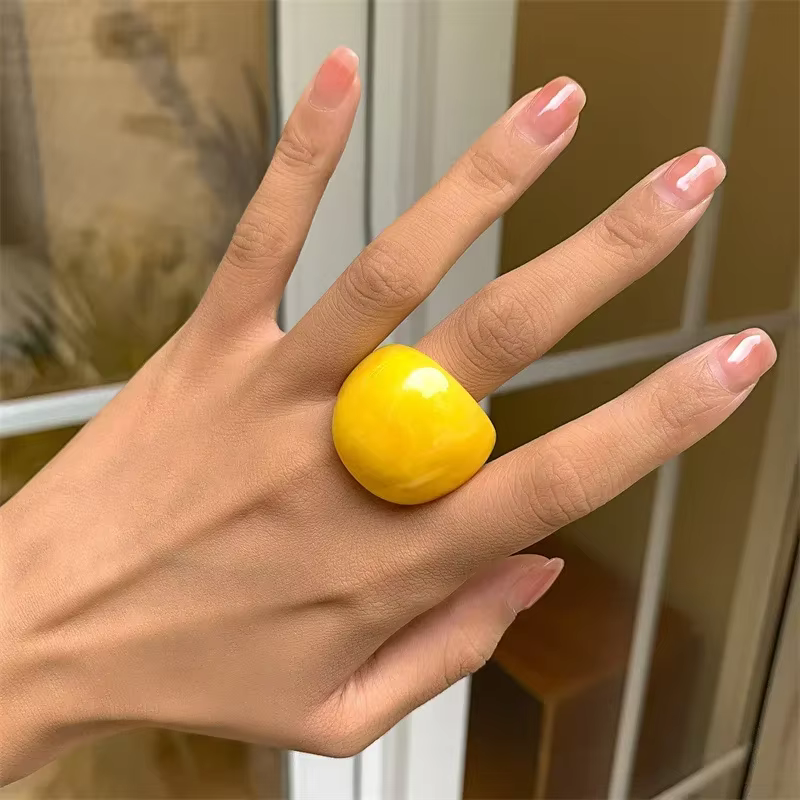 Bague classique en acrylique couleur bonbon, anneau géométrique exagéré, bijoux à main, vente en gro