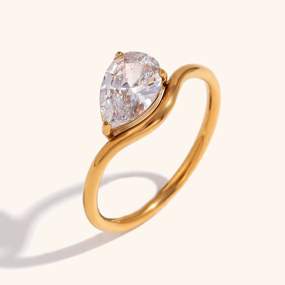 La. Muses Rotterdam-Bague de Luxe en Forme de Goutte d'Eau Cubique pour Femme, Anneau en Acier Inoxy
