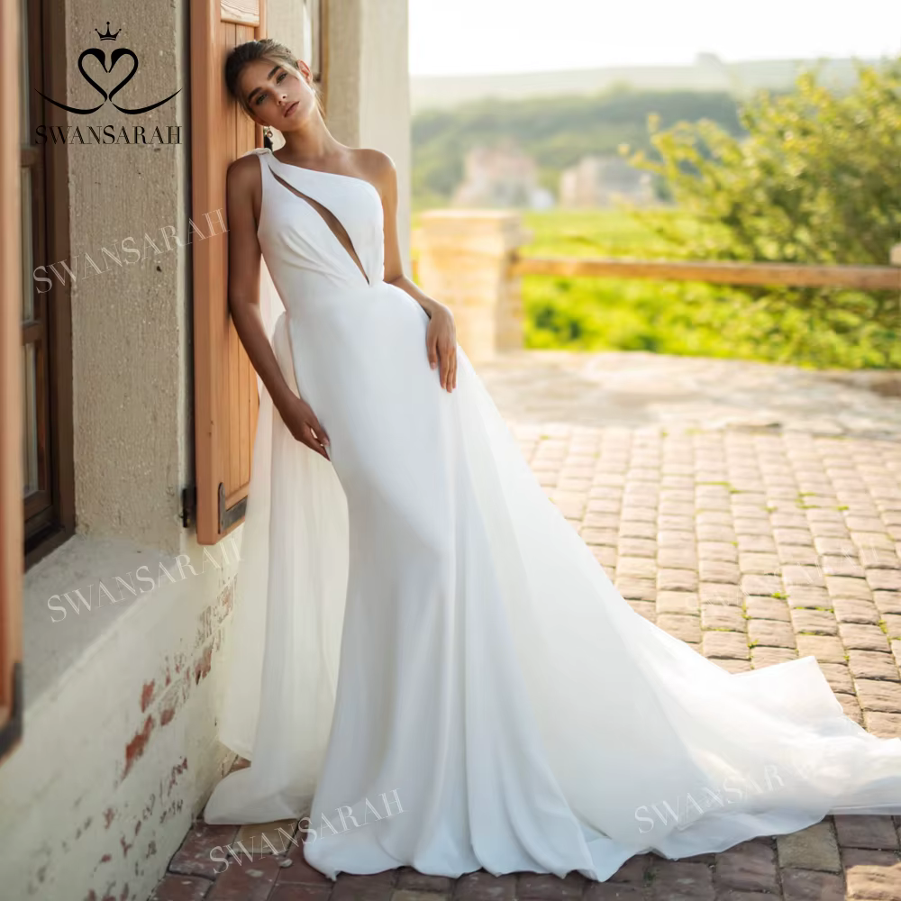 Robe De mariée sirène en Satin 2 en 1, sans manches, Chic, dos nu, personnalisée, princesse, SwanSar
