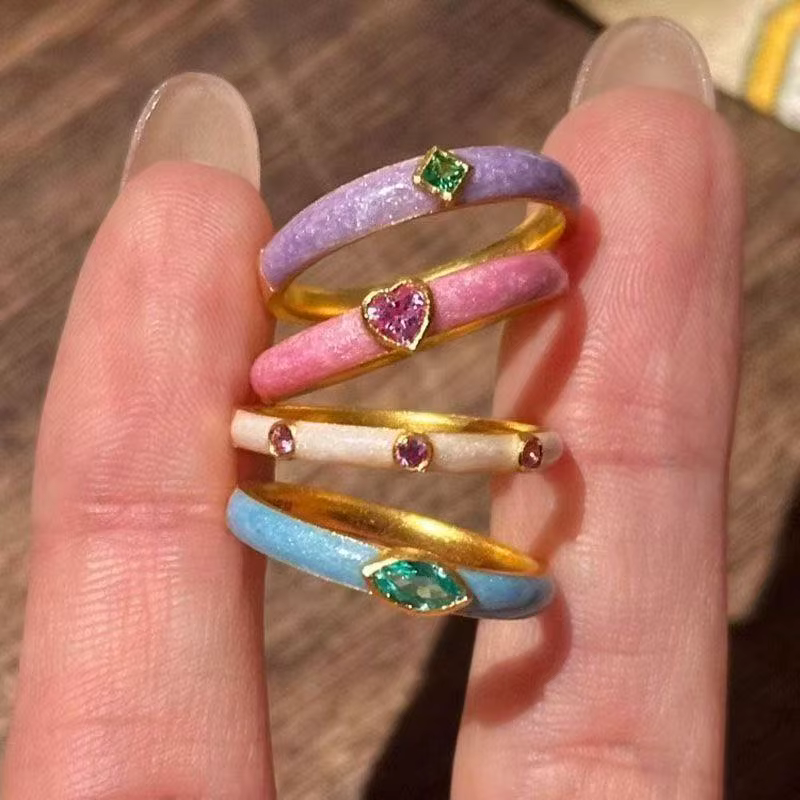 Bague en zircon coloré pour femmes, style vintage, tendance