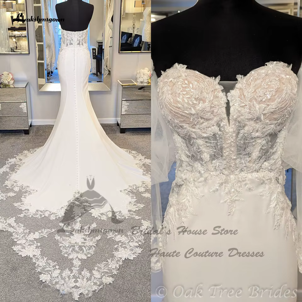 Lakshmigown luxe dentelle sirène robes de mariée 2025 robe élégante crêpe église robe de mariée déta