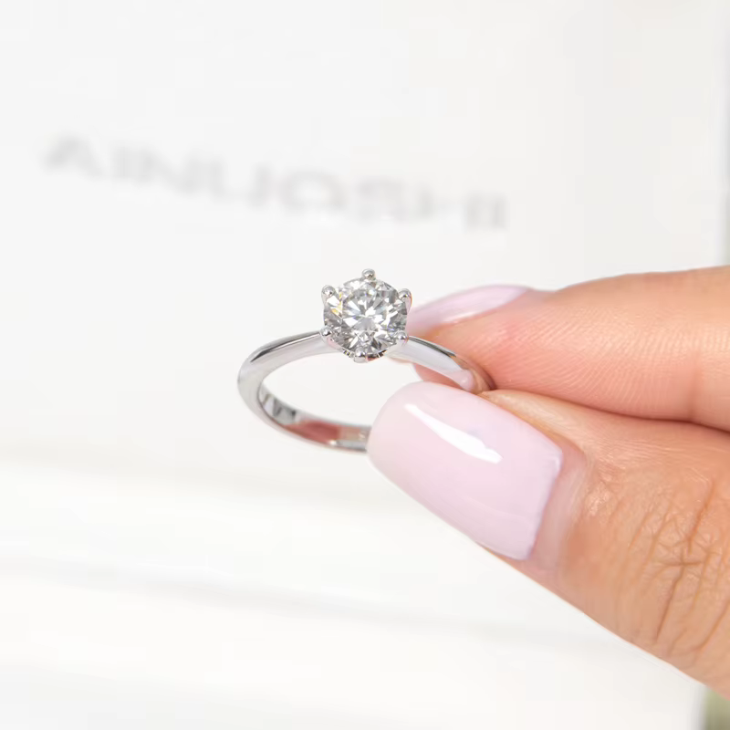 IOGOU-Bague de Fiançailles en Argent 2023 et Or Blanc 18K, Bijou Fin, 1 Carat Mosanite, avec Certifi