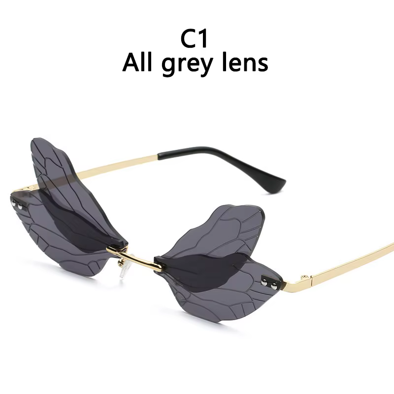 Lunettes de soleil à ailes de libellule sans bords, Vintage, dégradé clair, lentille océan, nuances 