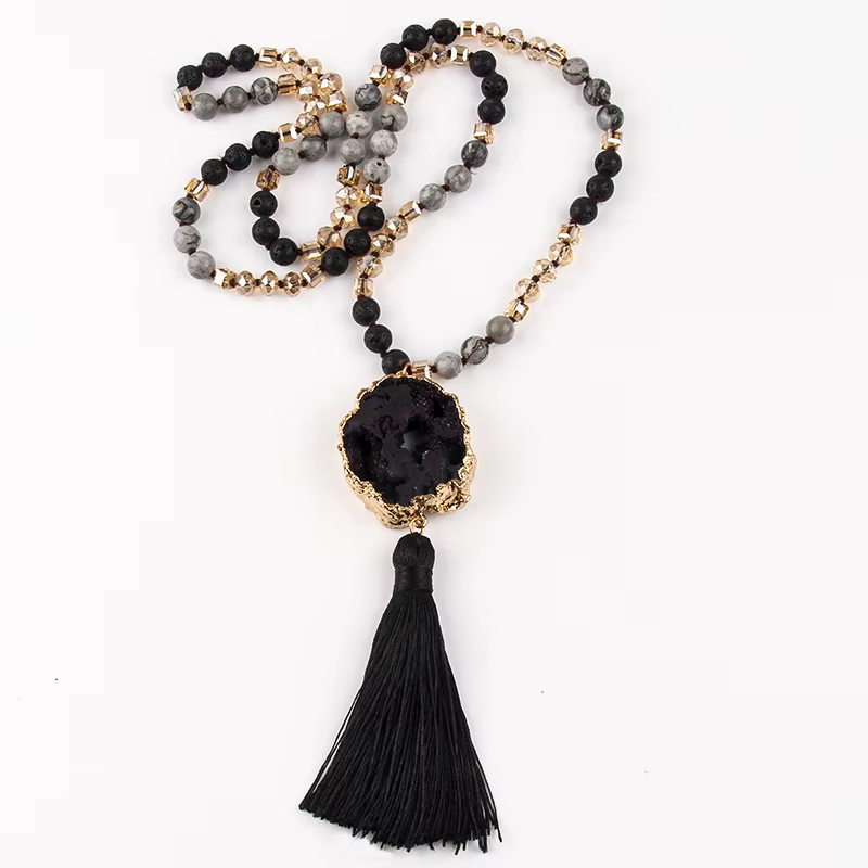 Mode bohème bijoux pierres semi-précieuses nouées Druzy pierre liens gland colliers pour femmes Boho