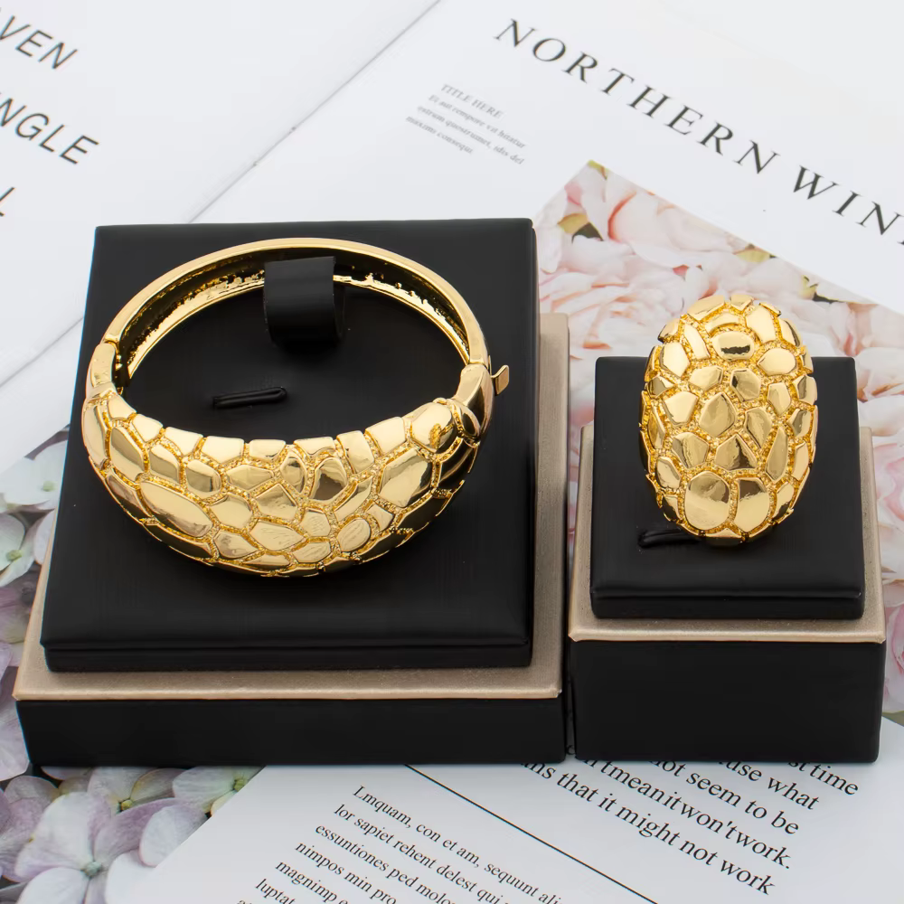 Bague de dubaï couleur or 18 carats pour femmes de luxe, Bracelet africain à la mode pour cadeau de 