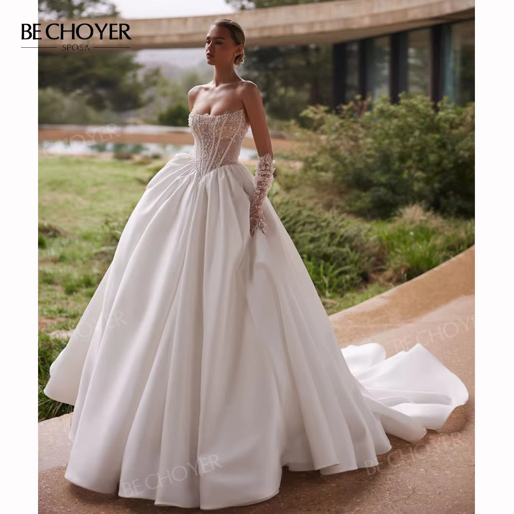 Robe de mariée sans manches coupe trapèze 2026 de luxe perlée personnalisée pour la mariée, style pr