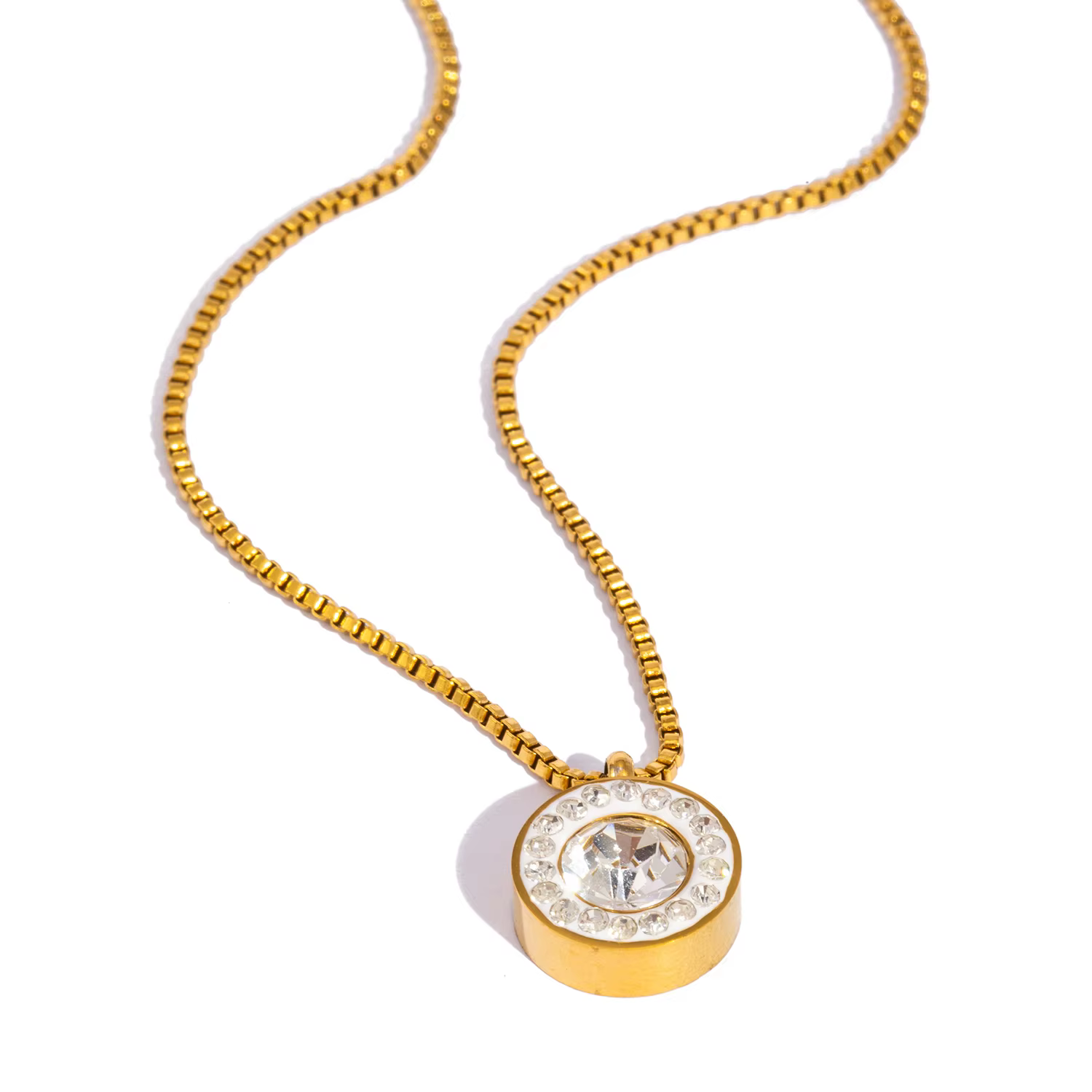 Collier pendentif étincelant CZ – Acier inoxydable plaqué or 18 carats poli miroir, bijoux quotidien