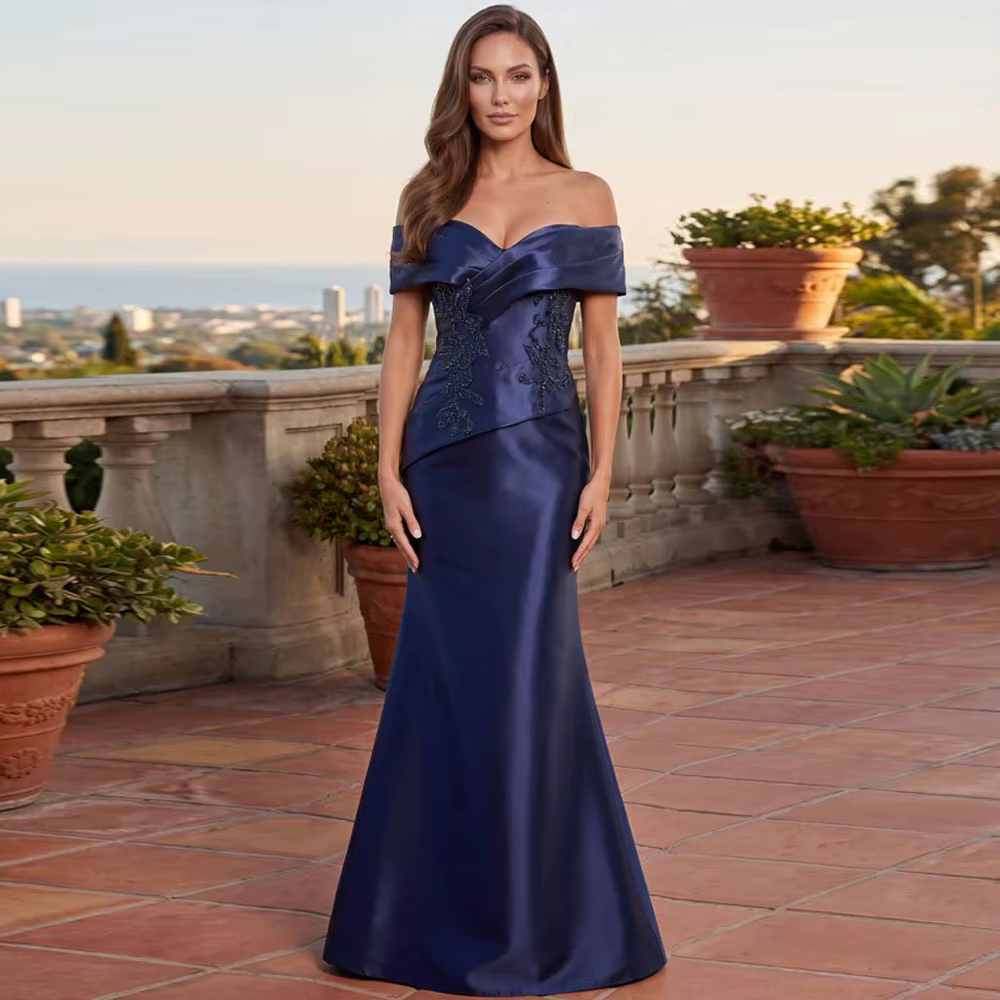 Robe de luxe pour mère de la mariée, personnalisée, épaules dénudées, col en V, style sirène, plissé