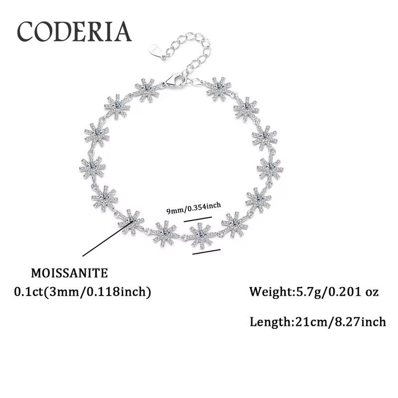 Bracelet en diamant plaqué Moissanite véritable pour femmes, or blanc 18 carats, en argent Sterling 