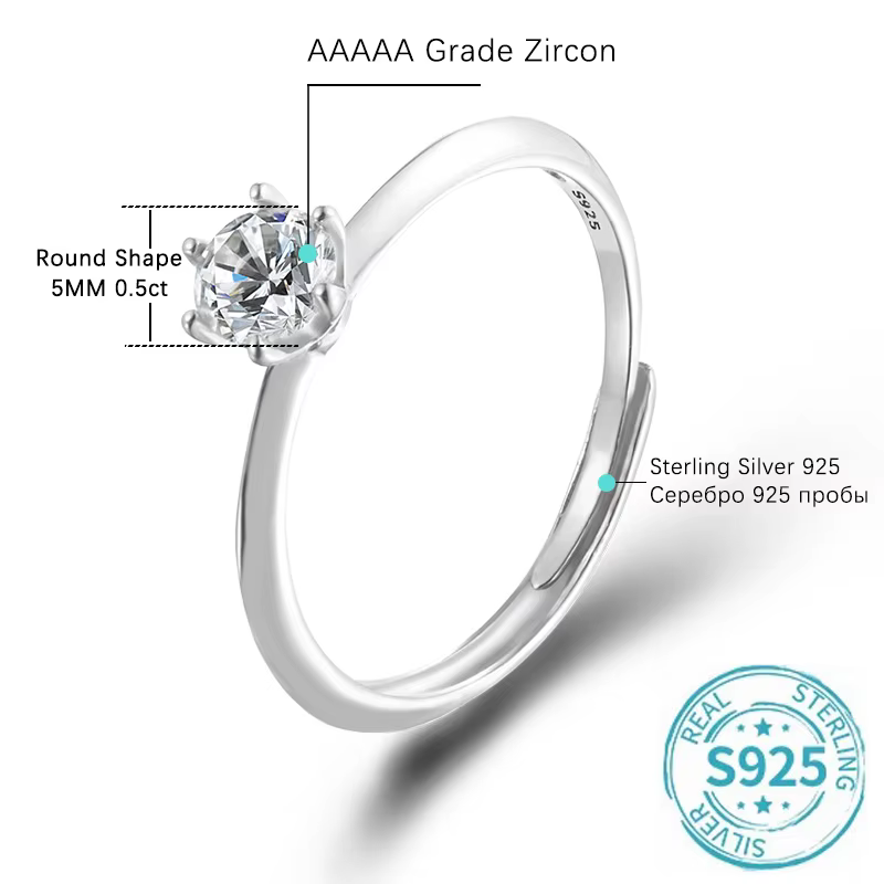 ALIZERO-Bague en Moissanite avec Certificat GRA pour Femme, Bague Ronde en Argent Sterling 0.5, Diam