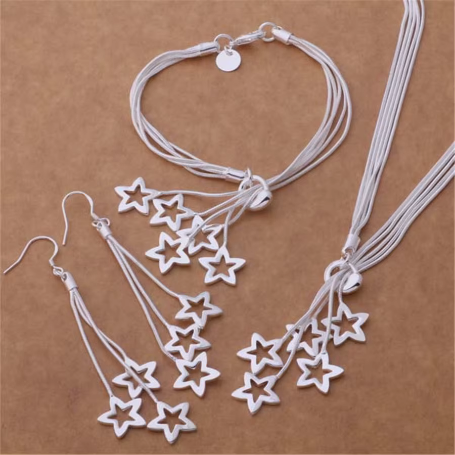 Ensemble de bijoux fins en argent sterling 925 classique pour femmes, Bracelet étoile de mariage, co