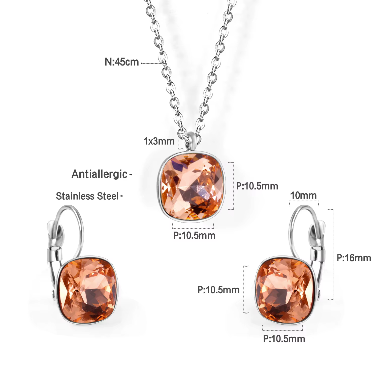 LUXUKISSKIDS carré cubique zircone ensembles de bijoux à la mode géométrique multi-coloré brillant c