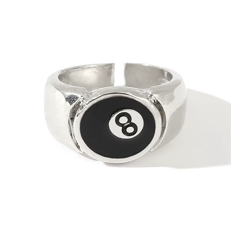 Bague boule de billard noire numéro 8 pour homme, charme de personnalité, accessoires de fête cockta