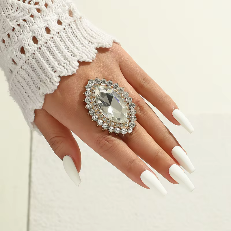 Bague goutte d'eau de luxe rétro pour femmes, alliage ethnique turc, grand Zircon réglable, bijoux d