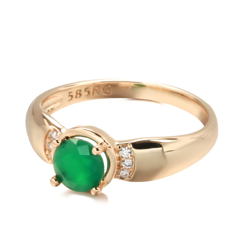 Bagues délicates en or 585 avec Zircon émeraude pour femmes, bijoux dorés européens, bagues de maria