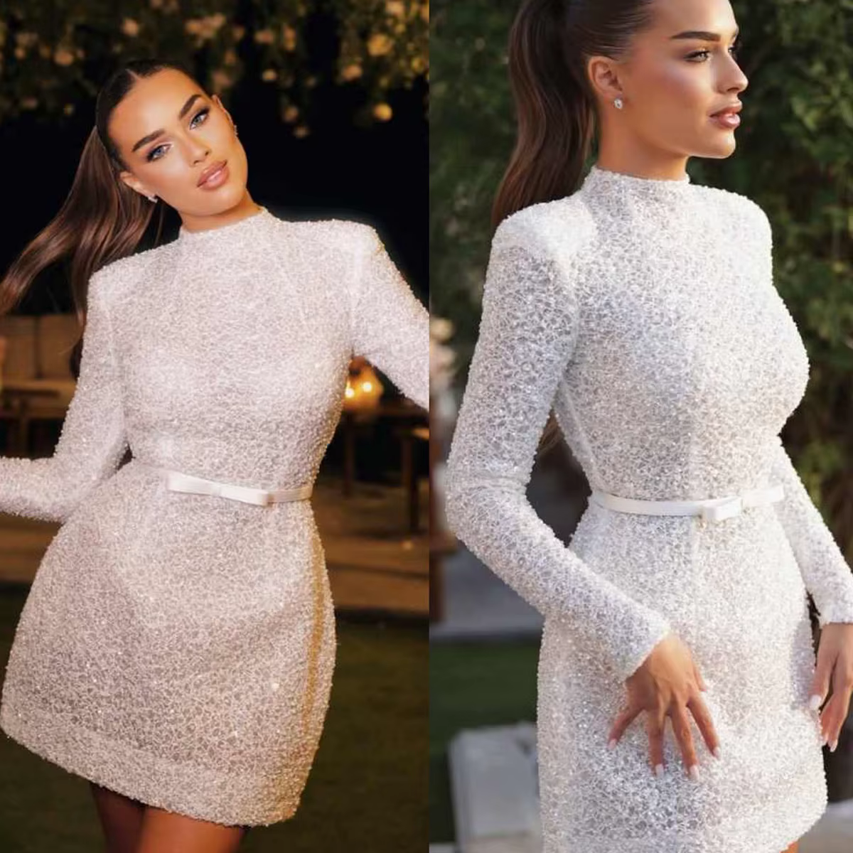Robes de mariée courtes personnalisées avec appliques pour filles, dos ouvert, ceinture, dentelle co