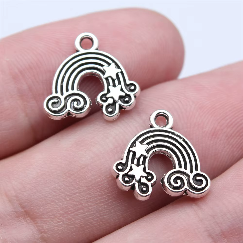 WYSIWYG-Pendentif à breloques en argent antique, étoile, arc-en-ciel, bijoux de bricolage, bijoux de