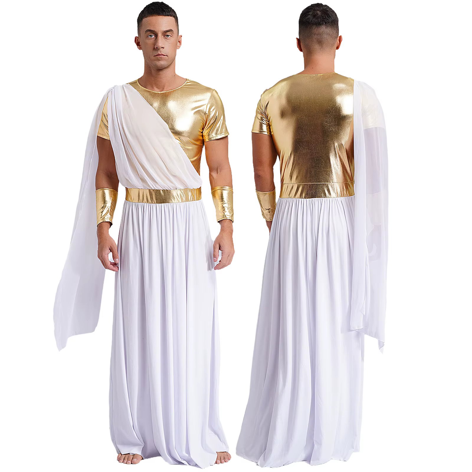 Costume de Cosplay du Dieu Z192.Grec des Prairies pour Homme, Robe à Manches Courtes avec Manchette,