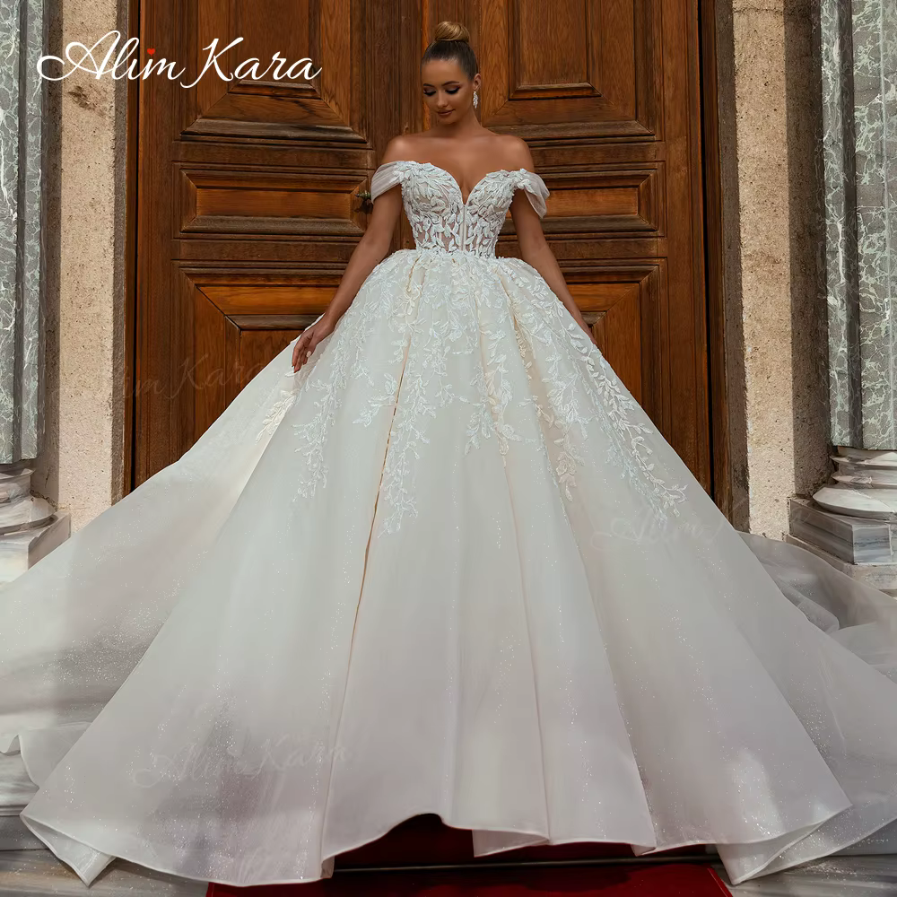 Alim Kara robe De mariée sans manches 2026 épaules dénudées Appliques robe De bal princesse De marié