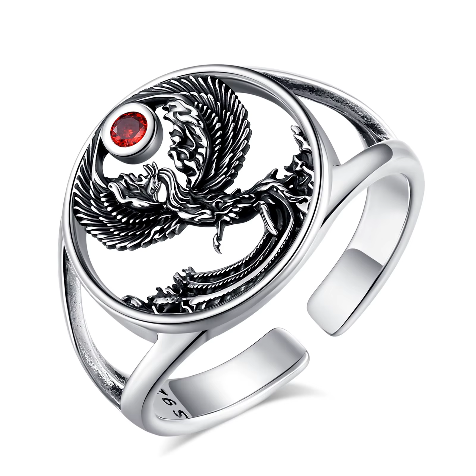 Eudora 925 bague réglable en argent Sterling Phoenix Vintage soleil Phoenix bague ouverte personnali