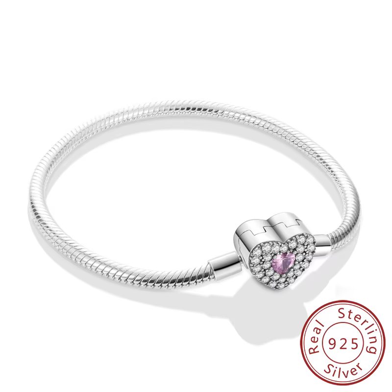 Bracelet Original 925 en argent Sterling Bracelet à breloques 17-20CM amour coeur pavé zircone Brace