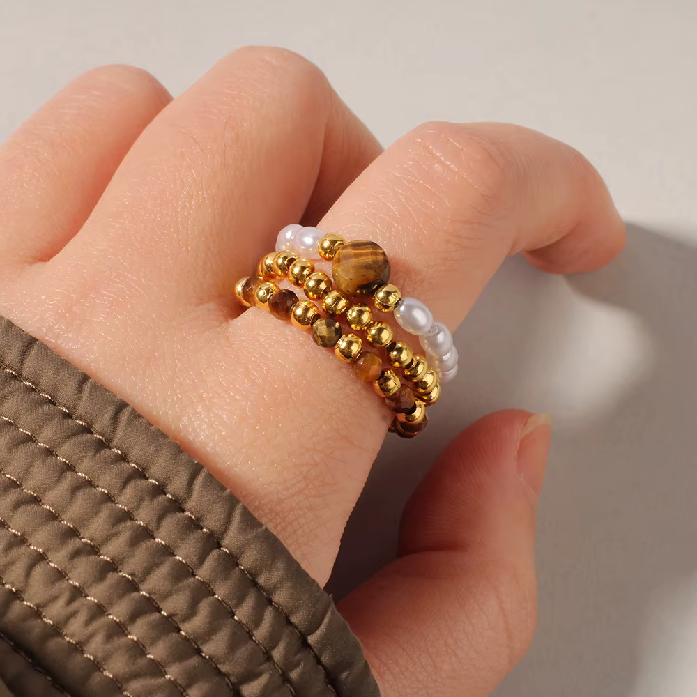 Bague minimaliste Style Boho pour femmes, 3 pièces, vêtements empilés, Imitation de perles, pierre n